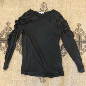 Ro & De long sleeve gray top with ruffle sleeves